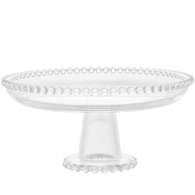 Boleira de Cristal Wolff Pearl 20x9cm Prato Redondo com Pedestal Pequeno Bolo Pudim