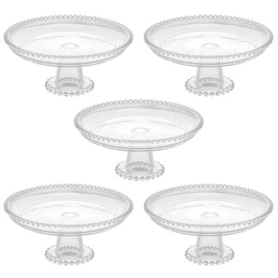 Kit 5 Boleiras de Cristal Wolff Pearl 20x9cm Prato com Pedestal Bolo Pudim Hotel Restaurante
