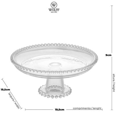 Kit 5 Boleiras de Cristal Wolff Pearl 20x9cm Prato com Pedestal Bolo Pudim Hotel Restaurante