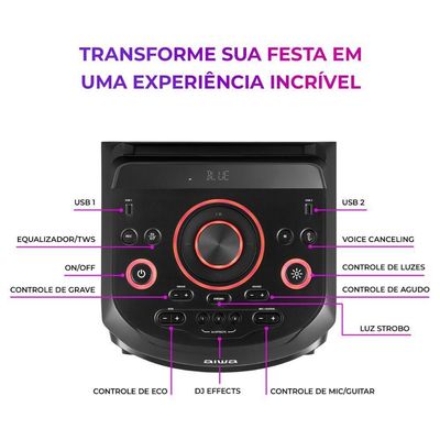 Caixa De Som Aiwa Torre Bluetooth 2300w Aws-t2w-02 Preto Bivolt
