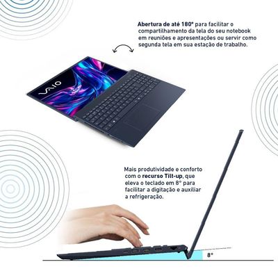 Notebook Vaio FE16 AMD® Ryzen 7-5825U Linux 32GB RAM 512GB SSD 16 IPS WUXGA Antirreflexo - Cinza Grafite