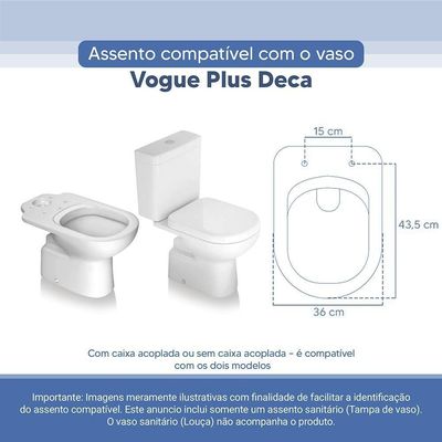Tampa Vaso Sanitário Poliester Acrilico Vogue Plus Branco Para Bacia Deca