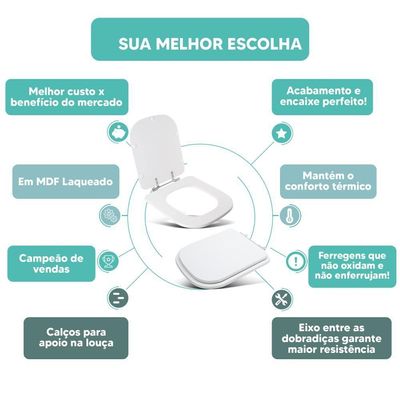 Tampa Vaso Sanitário Madeira Laqueada Quadra Branco Para Bacia Deca