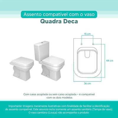Tampa Vaso Sanitário Madeira Laqueada Quadra Branco Para Bacia Deca