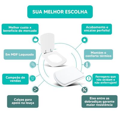 Tampa Vaso Sanitário Madeira Laqueada Lirio Branco Para Bacia Fiori