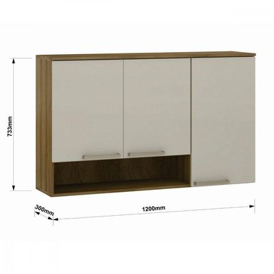 Armário Aéreo 3 Portas 1,20cm Isis Luciane Avela/mocca