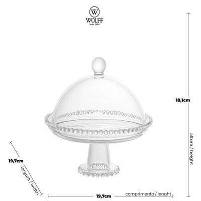 Kit 2 Boleiras Wolff Cristal com Pé e Tampa 19cm Pearl Prato Porta Queijo Mesa Posta Incolor