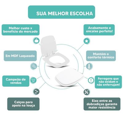 Tampa Vaso Sanitário Madeira Laqueada City Branco Para Bacia Celite