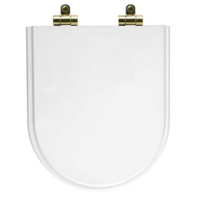 Tampa De Vaso Poliéster Com Amortecedor Level Branco Para Bacia Deca Com Ferragem Dourada