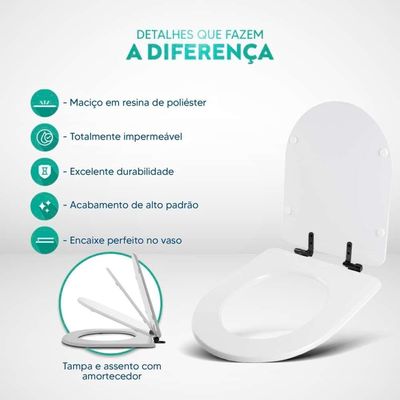 Tampa De Vaso Poliéster Com Fechamento Lento Link-lk Branco Para Louça Deca Com Ferragem Preta