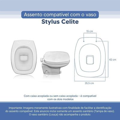 Tampa Vaso Sanitário Poliester Acrilico Stylus Branco Para Bacia Celite