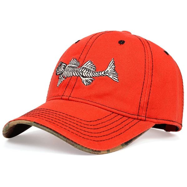 Boné de Base Bordado de Osso de Peixe Unissex Laranja