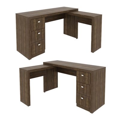 Mesa para Escritório com Mesa de Apoio e 3 Gavetas ME4101 Nogal Tecnomobili