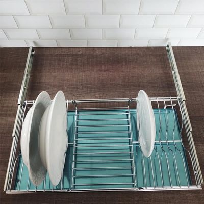 Escorredor de Louças Embutido no Armário 57cm 12 Pratos Bandeja Inox Corrediças Deslizante