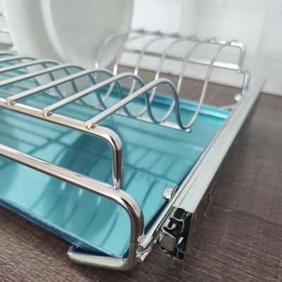 Escorredor de Louças Embutido no Armário 57cm 12 Pratos Bandeja Inox Corrediças Deslizante