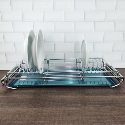 Escorredor de Louças Embutido no Armário 57cm 12 Pratos Bandeja Inox Corrediças Deslizante
