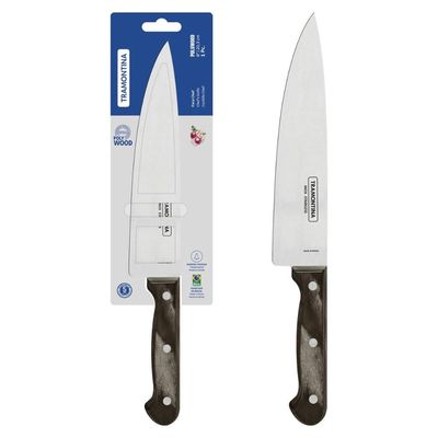 Faca Tramontina para Churrasco Carne 8' em Aço Inox e Cabo Madeira Polywood Castanho