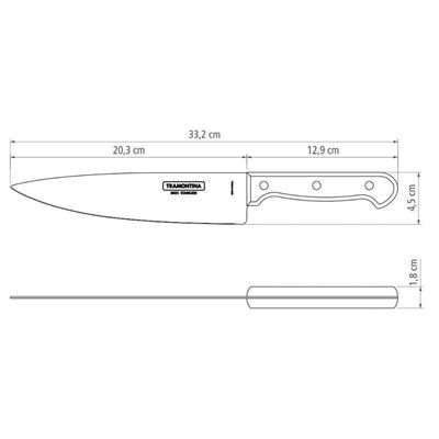 Faca Tramontina para Churrasco Carne 8' em Aço Inox e Cabo Madeira Polywood Castanho