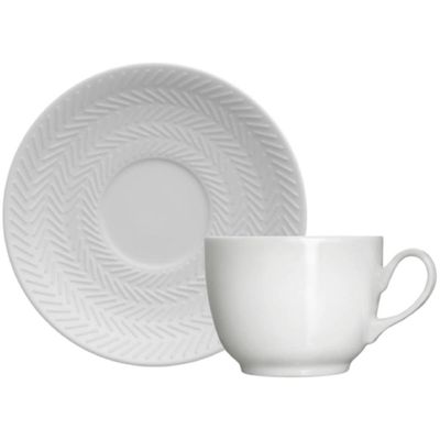 Xícara de Café com Pires Relevo 75ml em Porcelana Branca Chevron Germer