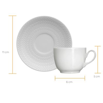 Jogo 4 Xícaras de Café com Pires 75ml em Porcelana Chevron Germer Branco