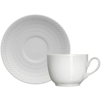 Jogo 4 Xícaras de Café com Pires 75ml em Porcelana Chevron Germer Branco