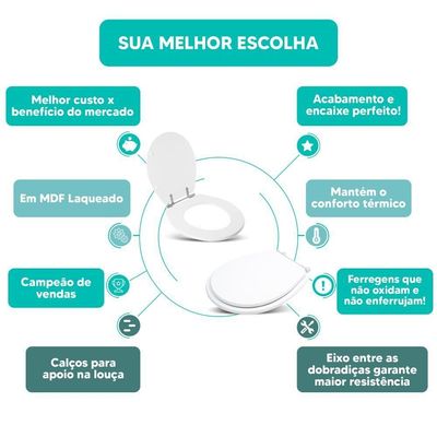 Tampa Vaso Sanitário Madeira Laqueada Aries Branco Para Bacia Eternit