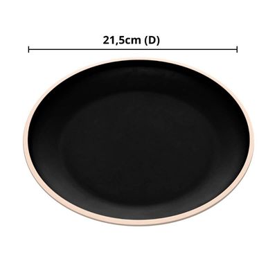 Jogo 6 Pratos de Sobremesa 21,5cm de Melamina Class Preto Raso Lanches Bolos Tortas Wolff