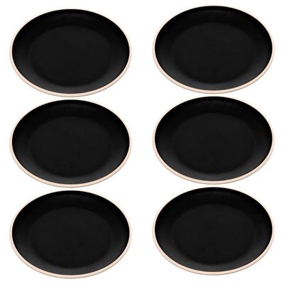 Jogo 6 Pratos de Sobremesa 21,5cm de Melamina Class Preto Raso Lanches Bolos Tortas Wolff