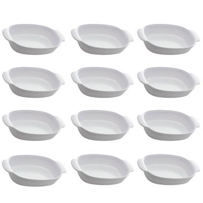 Conjunto 12 Travessas Melamina Branca com Alça Oval 31,5x18cm Milão Lyor