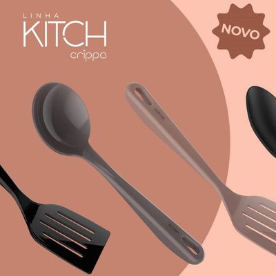 Kit 12 Espátulas Culinárias de Nylon 31,5cm Reta Kitch Crippa Amêndoa Restaurante