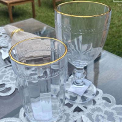 Kit 24 Taças Cristal 330ml Fio de Ouro Imperial Lyor Avulsa Servir Sucos Água Drinks Mesa Posta