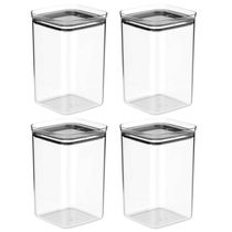 Kit 4 Potes Organizadores Porta Mantimentos 3,5L Hermético Ou Linha Block Plástico Natural