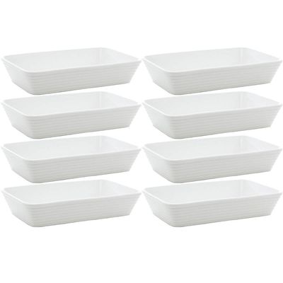 8 Travessas Refratárias de Porcelana Branca 29x20x5cm Restaurantes Buffet Línea Lyor Servir