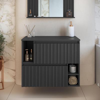 Gabinete De Banheiro Suspenso de 75cm Luiza Grafite 2 Portas Basculante Sem Cuba