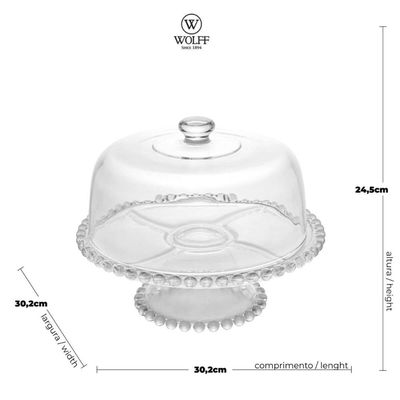 Boleira com Pé e Cúpula Cristal Pearl Wolff 31x25cm Prato para Bolos Doces