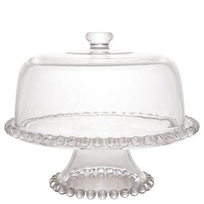 Boleira com Pé e Cúpula Cristal Pearl Wolff 31x25cm Prato para Bolos Doces