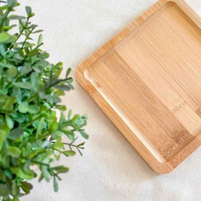 Bandeja de Bambu Square Lyor 17x17cm Prato Pequeno Quadrado para Servir Casa Eventos