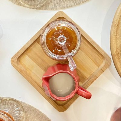 Bandeja de Bambu Square Lyor 17x17cm Prato Pequeno Quadrado para Servir Casa Eventos