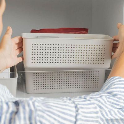 Kit 2 Caixas Organizadoras Multiuso 6,6L Flow Cestos Retangulares 33x15cm Bege Ou
