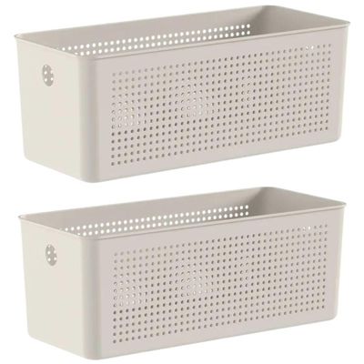 Kit 2 Caixas Organizadoras Multiuso 6,6L Flow Cestos Retangulares 33x15cm Bege Ou