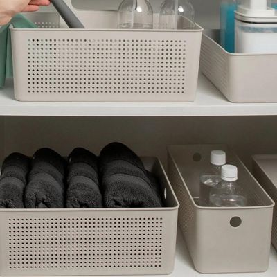 Kit 2 Caixas Organizadoras Multiuso 6,6L Flow Cestos Retangulares 33x15cm Bege Ou