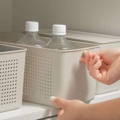 Kit 2 Caixas Organizadoras Multiuso 6,6L Flow Cestos Retangulares 33x15cm Bege Ou