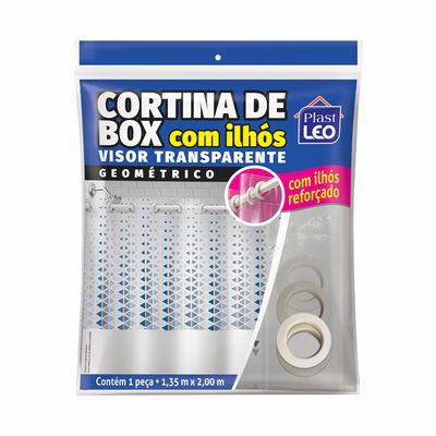 Cortina para Box Plast Leo Vinil com Ilhós e Visor Retangular 1,35x2,00m Geométrico