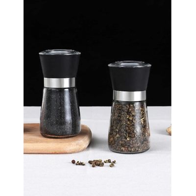 Kit 2 Moedores de Temperos 170ml Lyor em Vidro com Moinhos de Cerâmica e Tampas Pretas