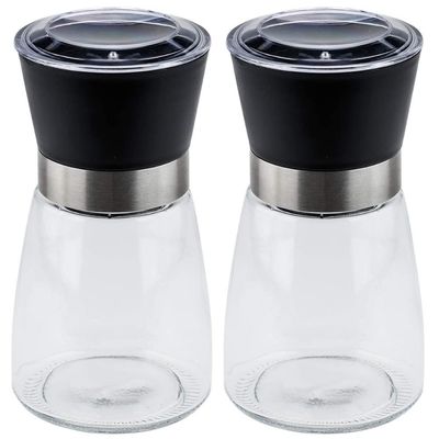 Kit 2 Moedores de Temperos 170ml Lyor em Vidro com Moinhos de Cerâmica e Tampas Pretas