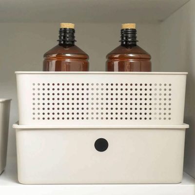 Kit 2 Caixas Organizadoras Flow Bege 34x27x9cm Cesto para Lavanderia Closet Banheiro