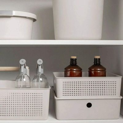 Kit 2 Caixas Organizadoras Flow Bege 34x27x9cm Cesto para Lavanderia Closet Banheiro