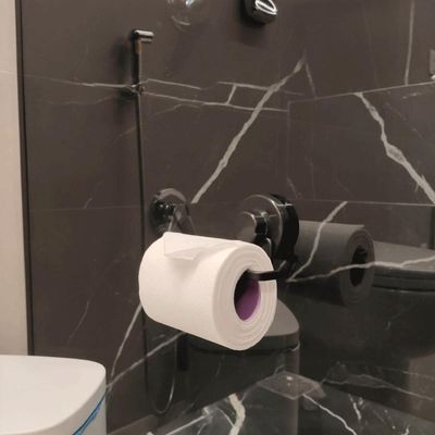 Suporte Porta Papel Higiênico Fixação Ventosa Preto Fosco Faciliti Papeleira