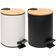 2 Lixeiras Redondas de Metal com Pedal 5L Tampa de Bambu Lyor Preta e Branca Balde Banheiro