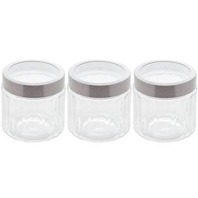 Kit 3 Potes de Vidro Borossilicato Porta Mantimentos Lyor 870ml cada Tampa Inox Sydney